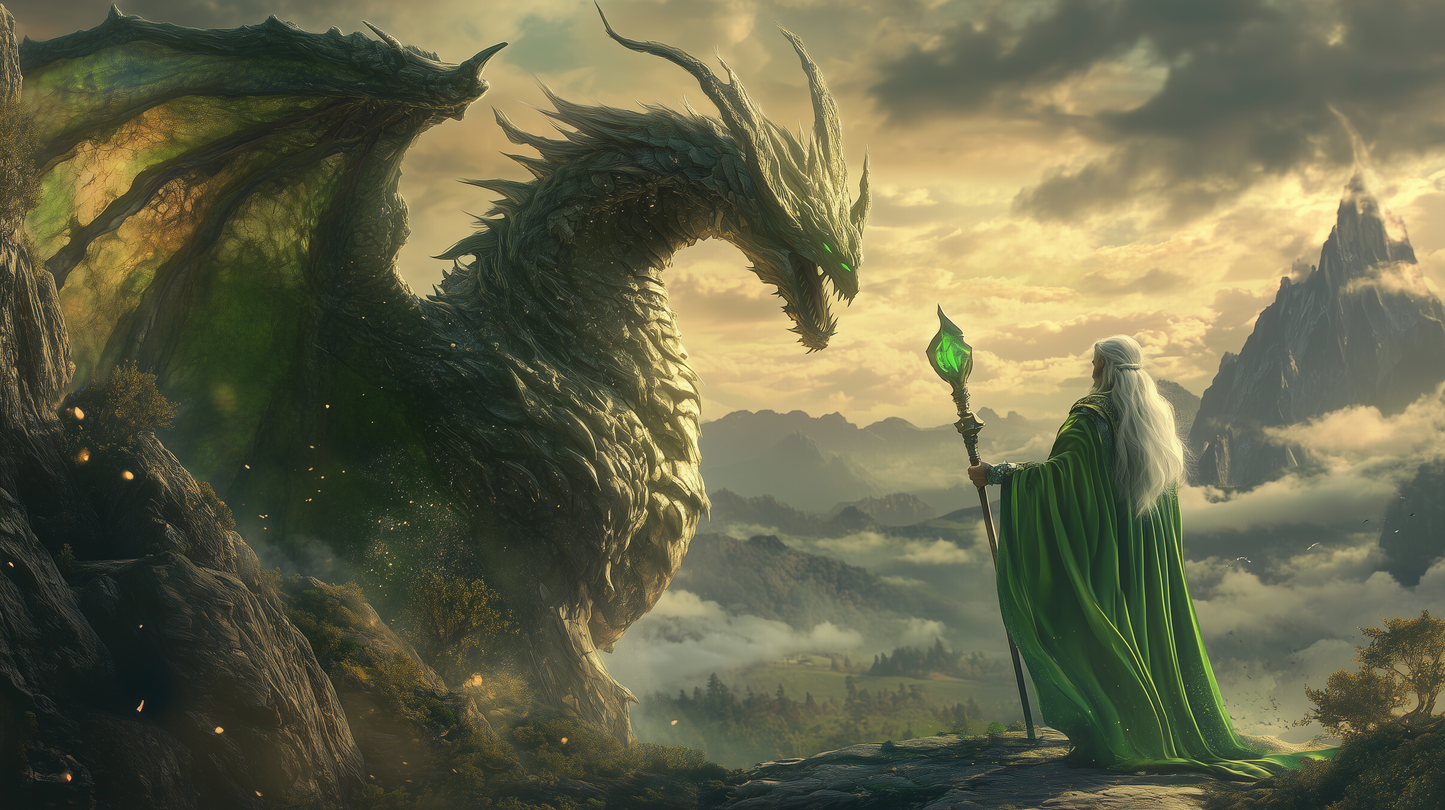 Fantasy-Wallpaper (9:16) Verdance Mage & Dragon